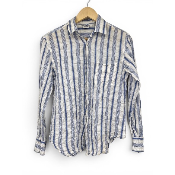 Aspesi Tops - Aspesi Womens Blue White Striped Seersucker Button Down Shirt Long Sleeve Size S
